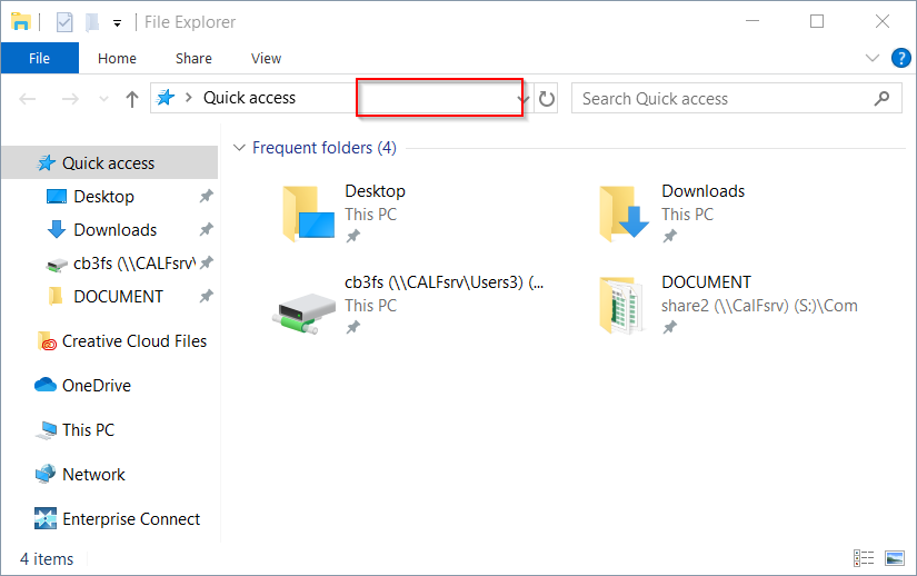 Windows Explorer, showing where to click in the address bar