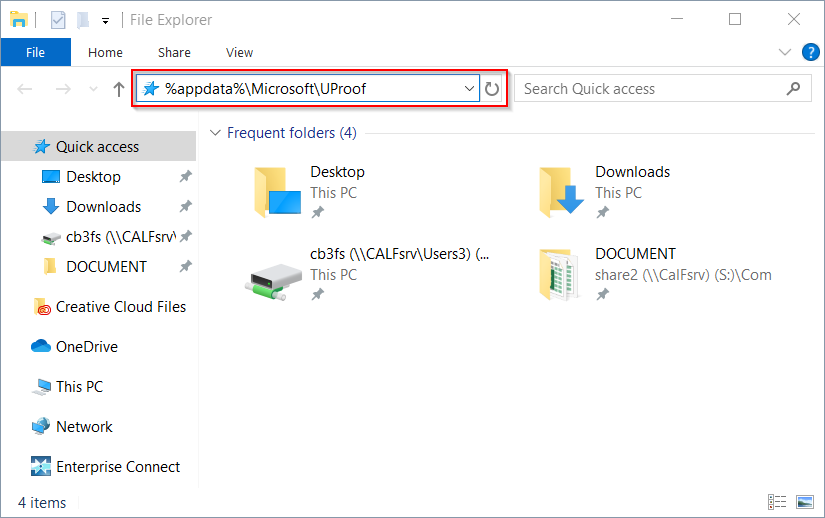 Windows Explorer, showing the pasted string with your CB number inserted
